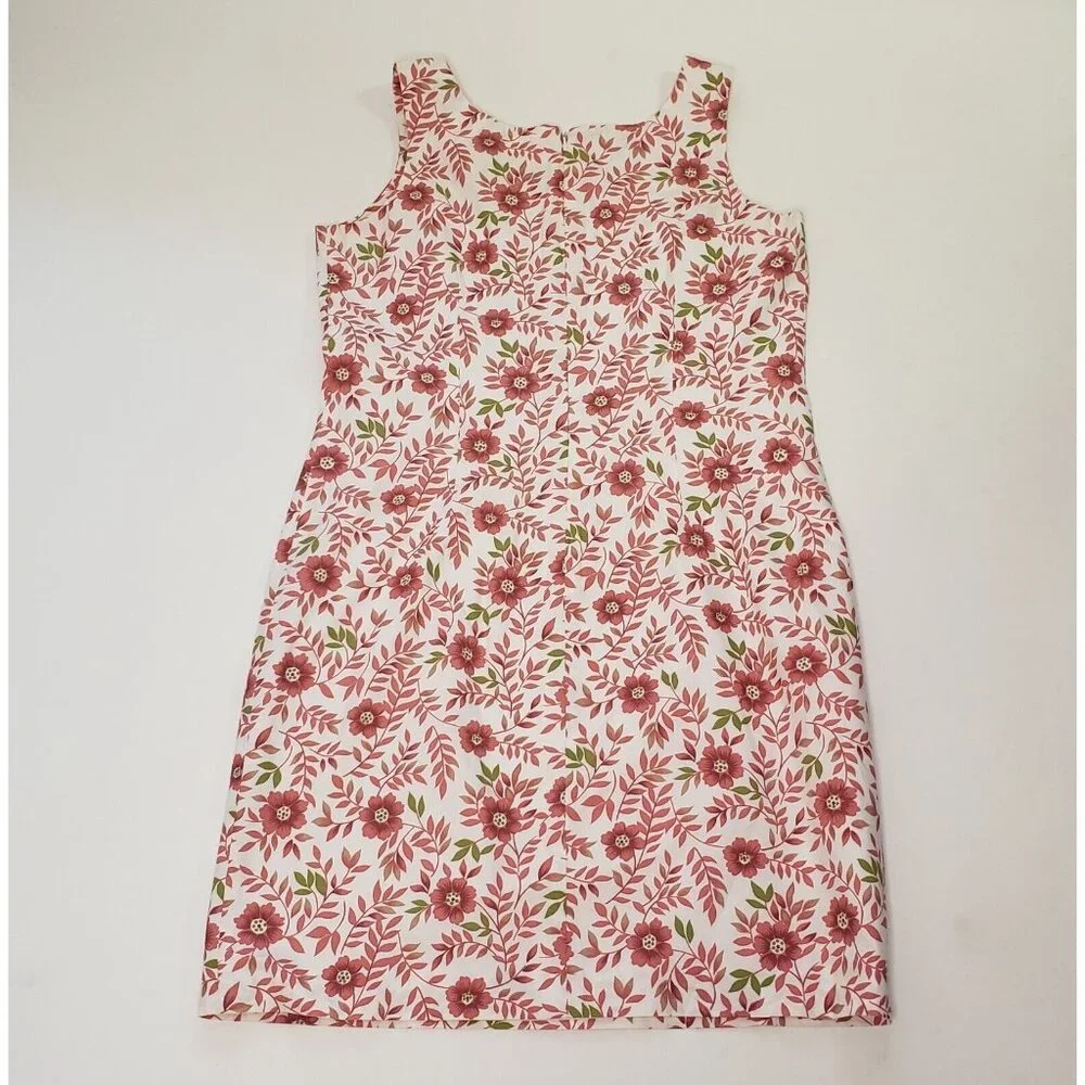 Charter Club Sheath Dress Women's Size 10 Cotton Pink Poppy Floral Zipper VTG - Picture 16 of 16
